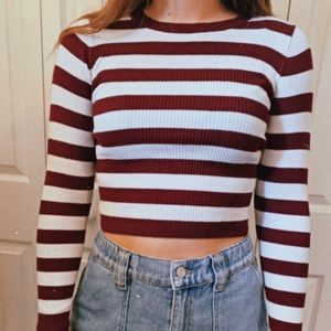 Maroon and White Striped Shirt